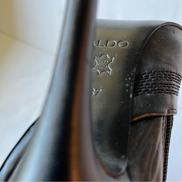 Aldo Black Leather Tall Heeled Boots Size 37 - Picture 12 of 15
